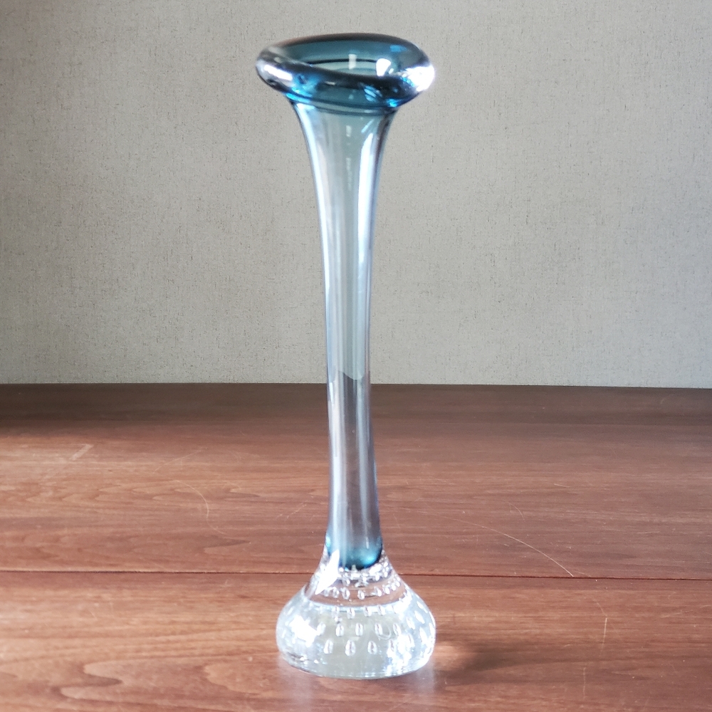 Aseda Sweden Blue Glass "Bone" Vase With Controlled Bubbles Bo Borgström Design